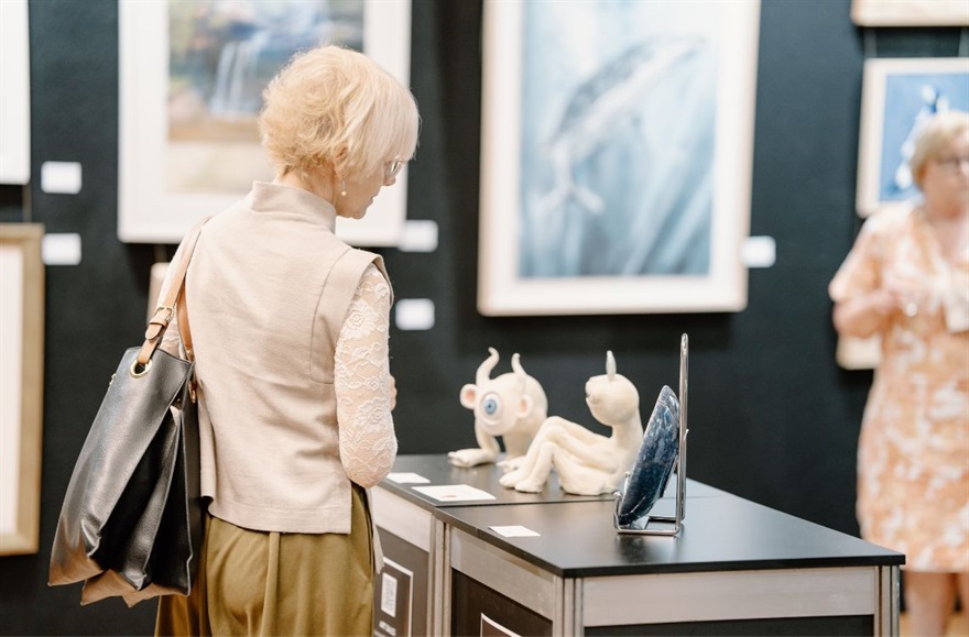 Women looking at sculptures at the 2023 Hunters Hill Art Exhibition at the Hunters Hill Town Hall .jpg