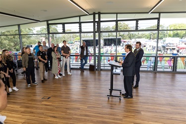 Minister Hoenig addressing crowd during Official Opening of Boronia Park Sports and Community Facility