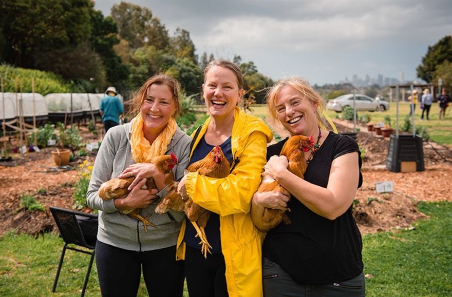 Happy hens with The Happy Hens.jpg