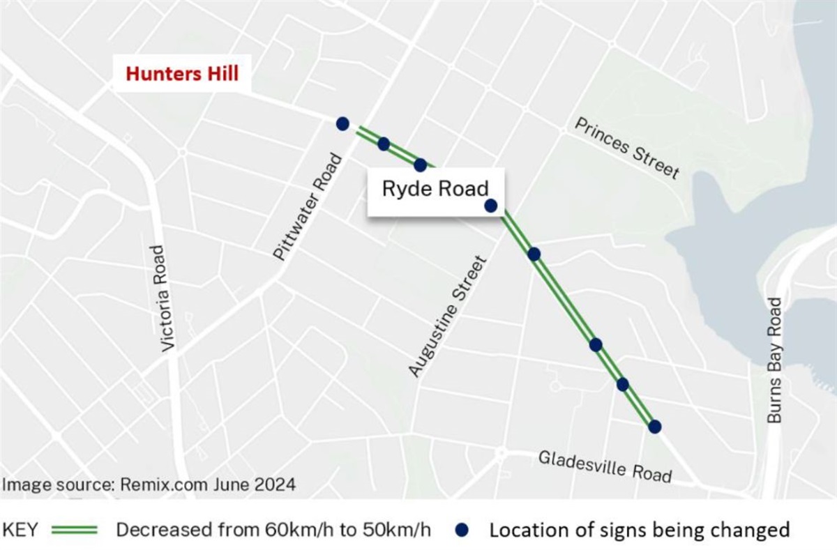 Speed limit to be reduced on Ryde Road Hunter's Hill Council