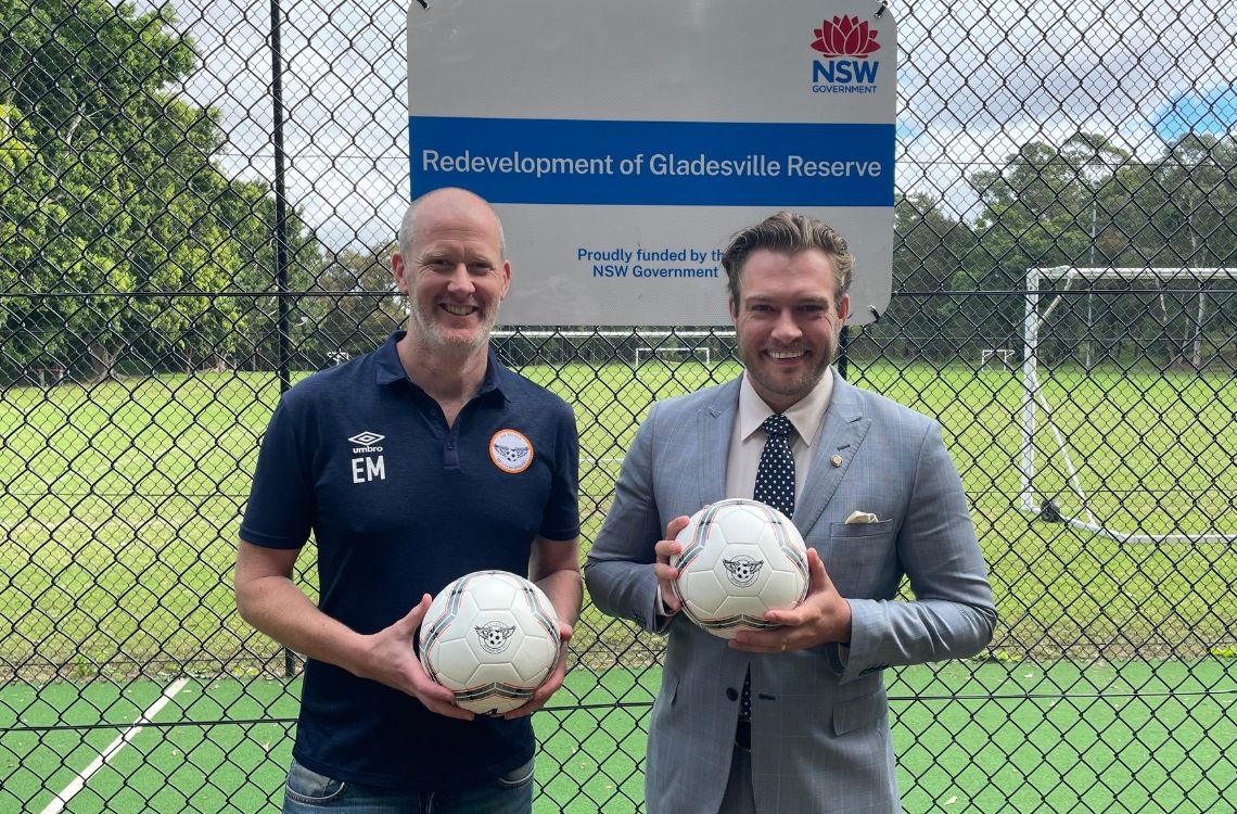 Mayor Zac Miles and President of All Saints Hunters Hill Football Club at Gladesville Reserve.jpg