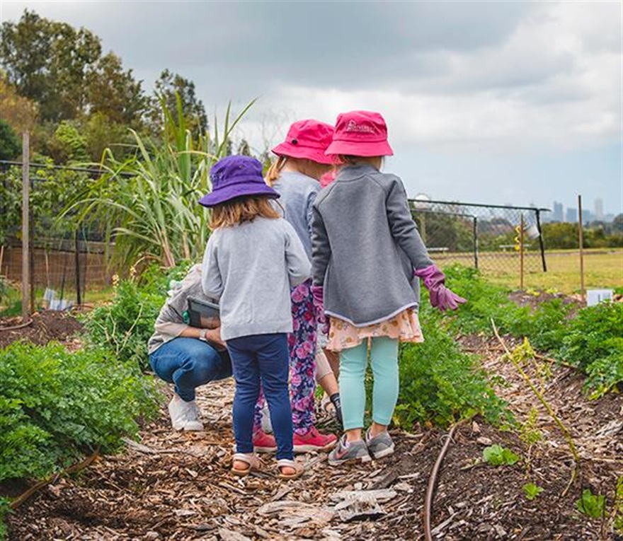 Children playing in Happy Hens Community Garden